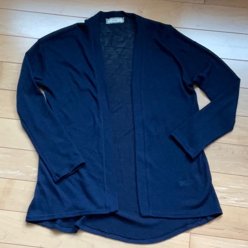 Summer weight long cardigan in navy blue